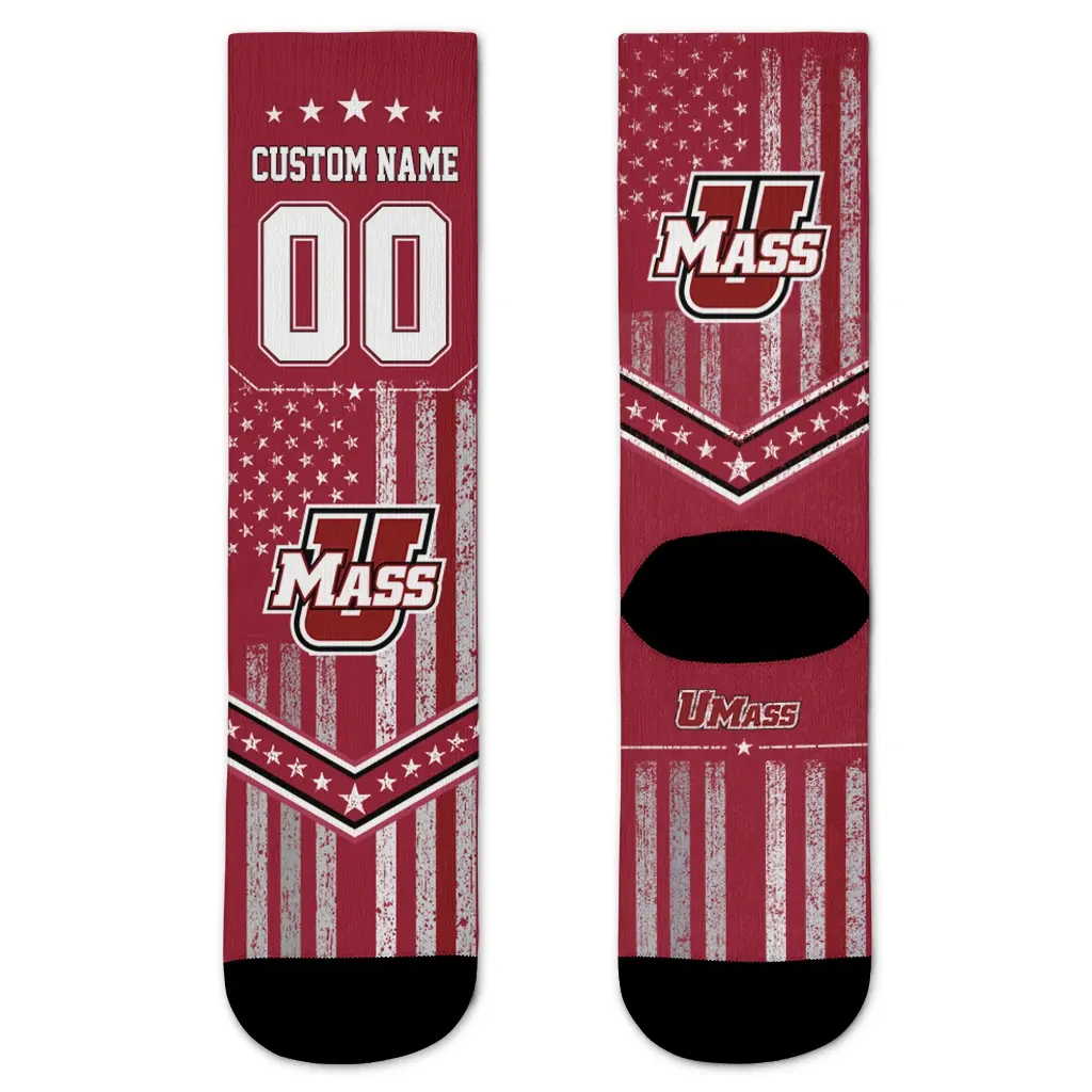 Umass Minutemen Socks Customized Star Stripes Red White Best Selling Umass Minutemen Socks Customized Star Stripes Red White Best Selling