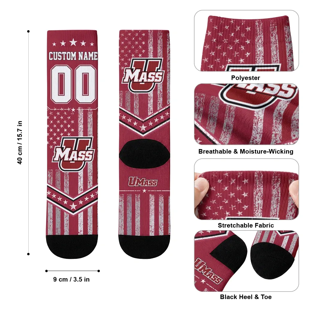 Umass Minutemen Socks Customized Star Stripes Red White High Quality Umass Minutemen Socks Customized Star Stripes Red White High Quality
