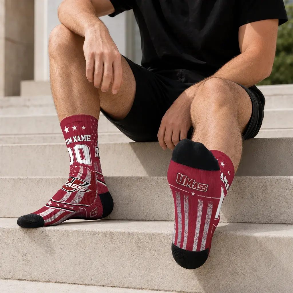 Umass Minutemen Socks Customized Star Stripes Red White Latest Model Umass Minutemen Socks Customized Star Stripes Red White Latest Model