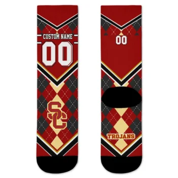 Usc Trojans Socks Personalized Argyle Pattern Red Best Selling