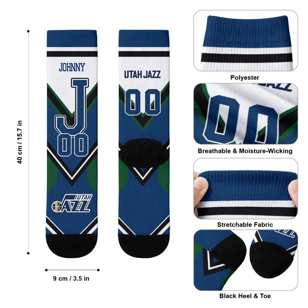 Utah Jazz Socks Custom Arrow Blocks Navy High Quality Utah Jazz Socks Custom Arrow Blocks Navy High Quality