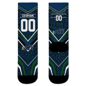 Utah Jazz Socks Custom Leopard Print Navy Black Best Selling
