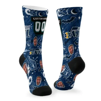 Utah Jazz Socks Customized Scattered Icons Navy Fashion Forward