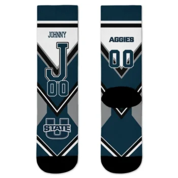 Utah State Aggies Socks Personalized Arrow Blocks Navy Best Selling