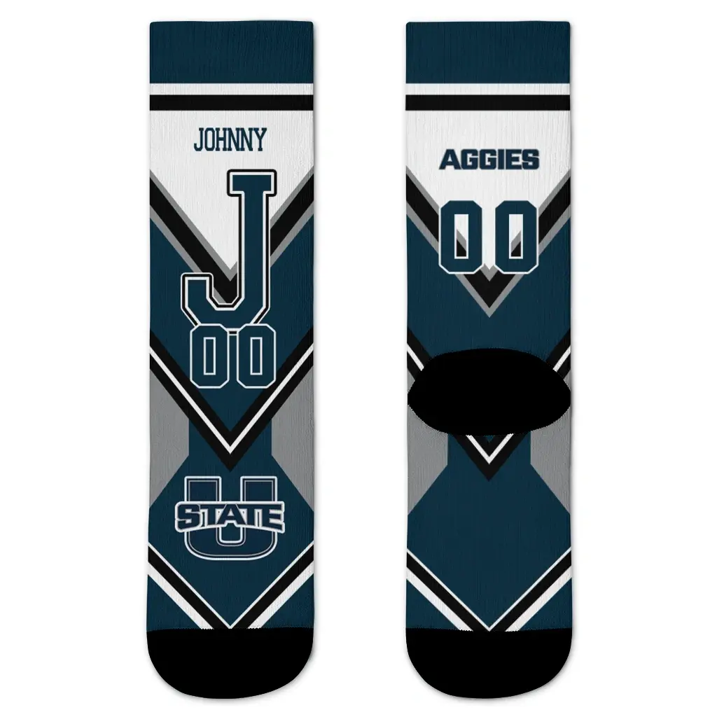 Utah State Aggies Socks Personalized Arrow Blocks Navy Best Selling Utah State Aggies Socks Personalized Arrow Blocks Navy Best Selling