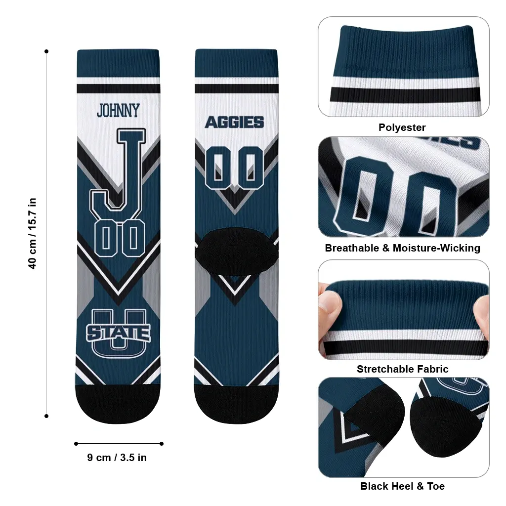 Utah State Aggies Socks Personalized Arrow Blocks Navy High Quality Utah State Aggies Socks Personalized Arrow Blocks Navy High Quality