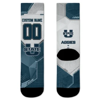 Utah State Aggies Socks Personalized Geometric Tech Navy Best Selling
