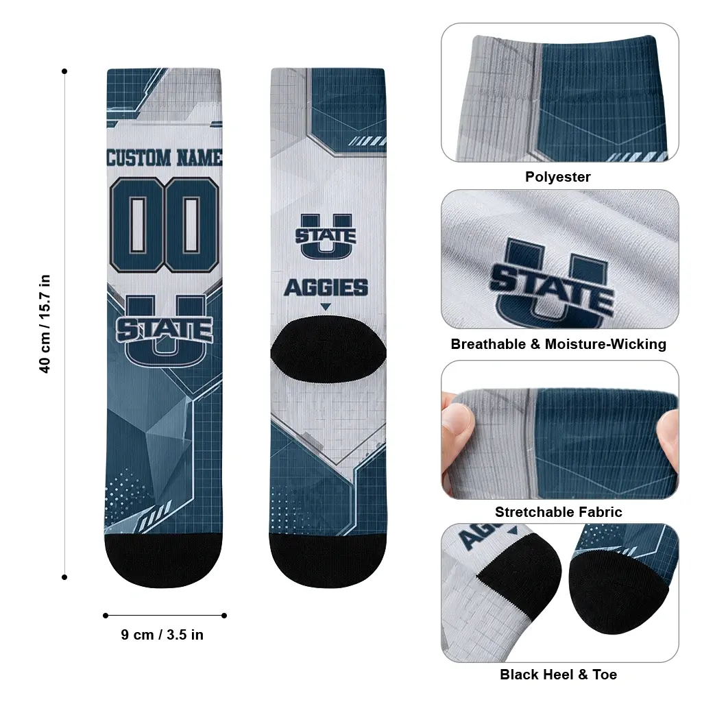 Utah State Aggies Socks Personalized Geometric Tech Navy High Quality Utah State Aggies Socks Personalized Geometric Tech Navy High Quality
