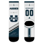 Utah State Aggies Socks Personalized Nautical Icons Navy White Best Selling
