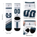 Utah State Aggies Socks Personalized Nautical Icons Navy White Best Selling