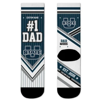 Utah State Aggies Socks Personalized Pinstripe Chevron Navy White Best Selling