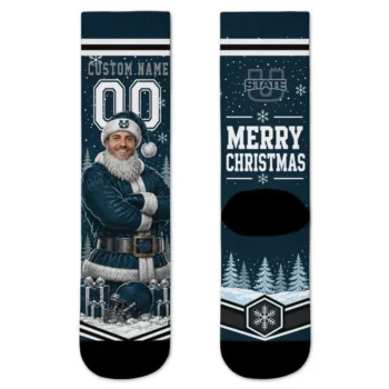 Utah State Aggies Socks Personalized Snowy Scene Navy White Best Selling