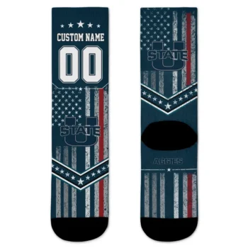 Utah State Aggies Socks Personalized Star Stripes Navy White Best Selling