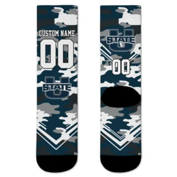 Utah State Aggies Socks Personalized Woodland Camo Navy Best Selling