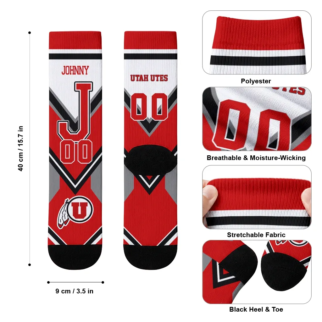 Utah Utes Socks Custom Arrow Blocks Red High Quality Utah Utes Socks Custom Arrow Blocks Red High Quality