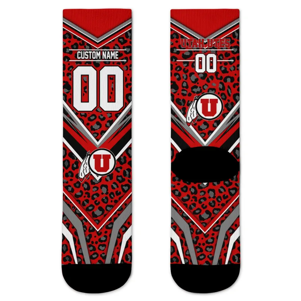 Utah Utes Socks Custom Leopard Print Red Black Best Selling Utah Utes Socks Custom Leopard Print Red Black Best Selling