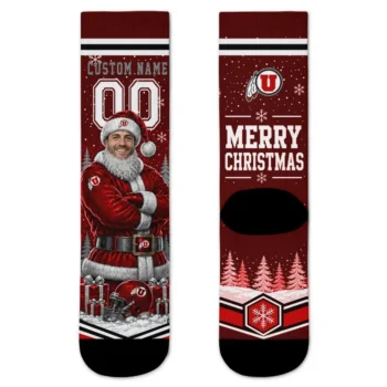Utah Utes Socks Custom Snowy Scene Red White Best Selling