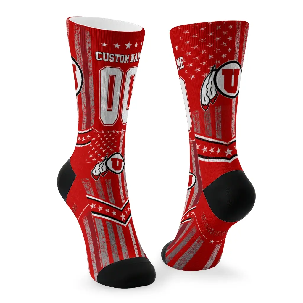 Utah Utes Socks Custom Star Stripes Red White Fashion Forward Utah Utes Socks Custom Star Stripes Red White Fashion Forward