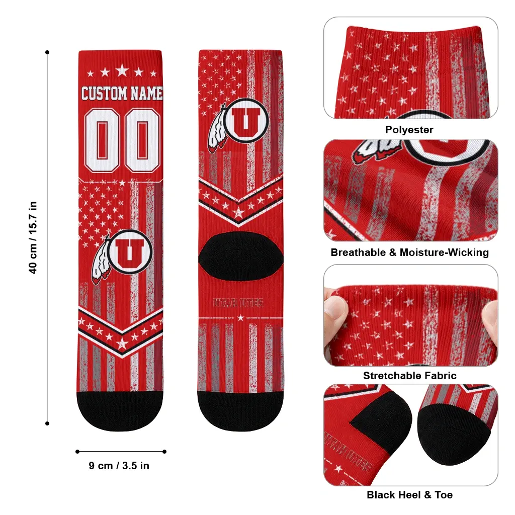 Utah Utes Socks Custom Star Stripes Red White High Quality Utah Utes Socks Custom Star Stripes Red White High Quality