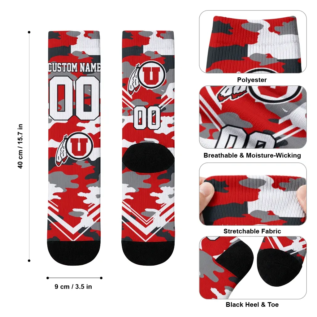 Utah Utes Socks Custom Woodland Camo Red High Quality Utah Utes Socks Custom Woodland Camo Red High Quality