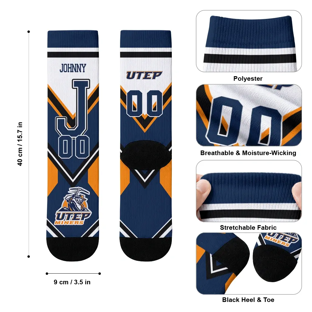 Utep Miners Socks Personalized Arrow Blocks Blue High Quality Utep Miners Socks Personalized Arrow Blocks Blue High Quality