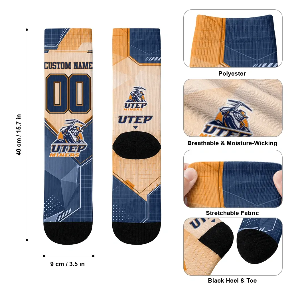 Utep Miners Socks Personalized Geometric Tech Blue High Quality Utep Miners Socks Personalized Geometric Tech Blue High Quality