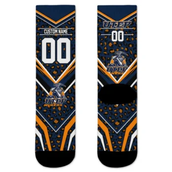 Utep Miners Socks Personalized Leopard Print Blue Black Best Selling
