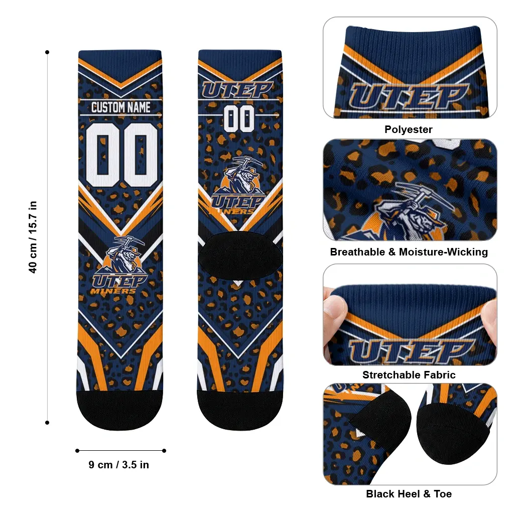Utep Miners Socks Personalized Leopard Print Blue Black High Quality Utep Miners Socks Personalized Leopard Print Blue Black High Quality