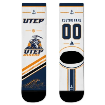 Utep Miners Socks Personalized Nautical Icons Blue White Best Selling