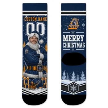 Utep Miners Socks Personalized Snowy Scene Blue White Best Selling