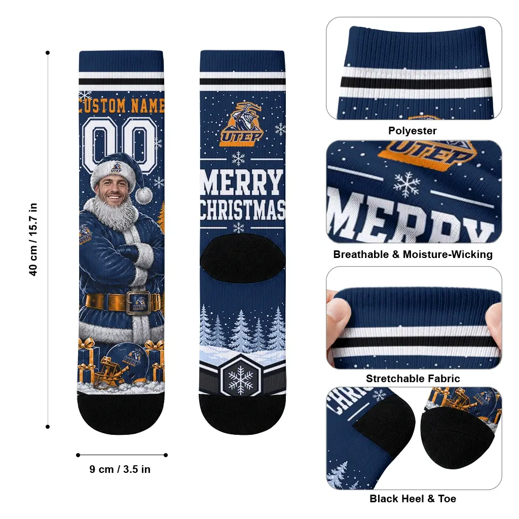 Utep Miners Socks Personalized Snowy Scene Blue White High Quality Utep Miners Socks Personalized Snowy Scene Blue White High Quality