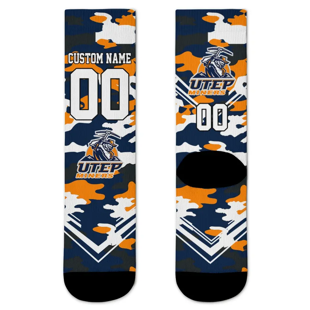 Utep Miners Socks Personalized Woodland Camo Blue Best Selling Utep Miners Socks Personalized Woodland Camo Blue Best Selling