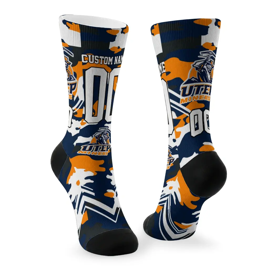 Utep Miners Socks Personalized Woodland Camo Blue Fashion Forward Utep Miners Socks Personalized Woodland Camo Blue Fashion Forward