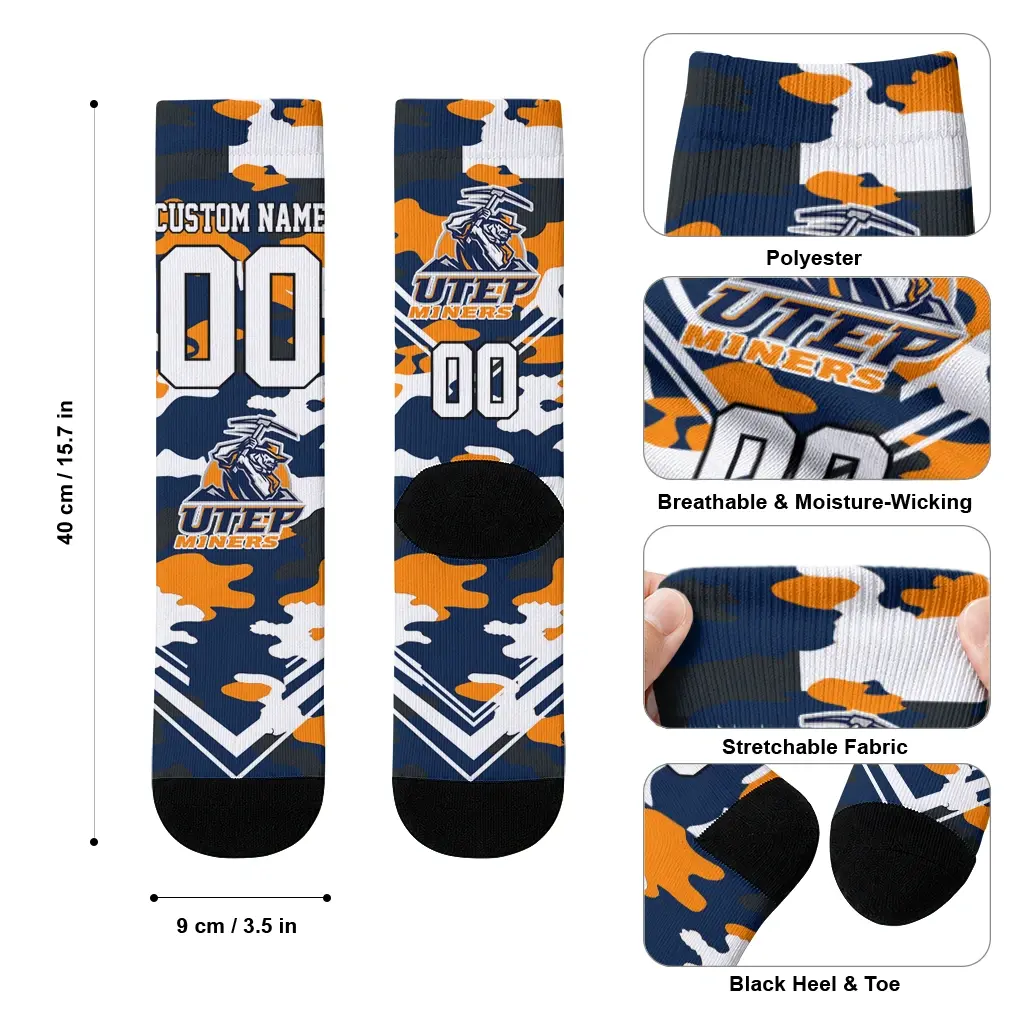Utep Miners Socks Personalized Woodland Camo Blue High Quality Utep Miners Socks Personalized Woodland Camo Blue High Quality