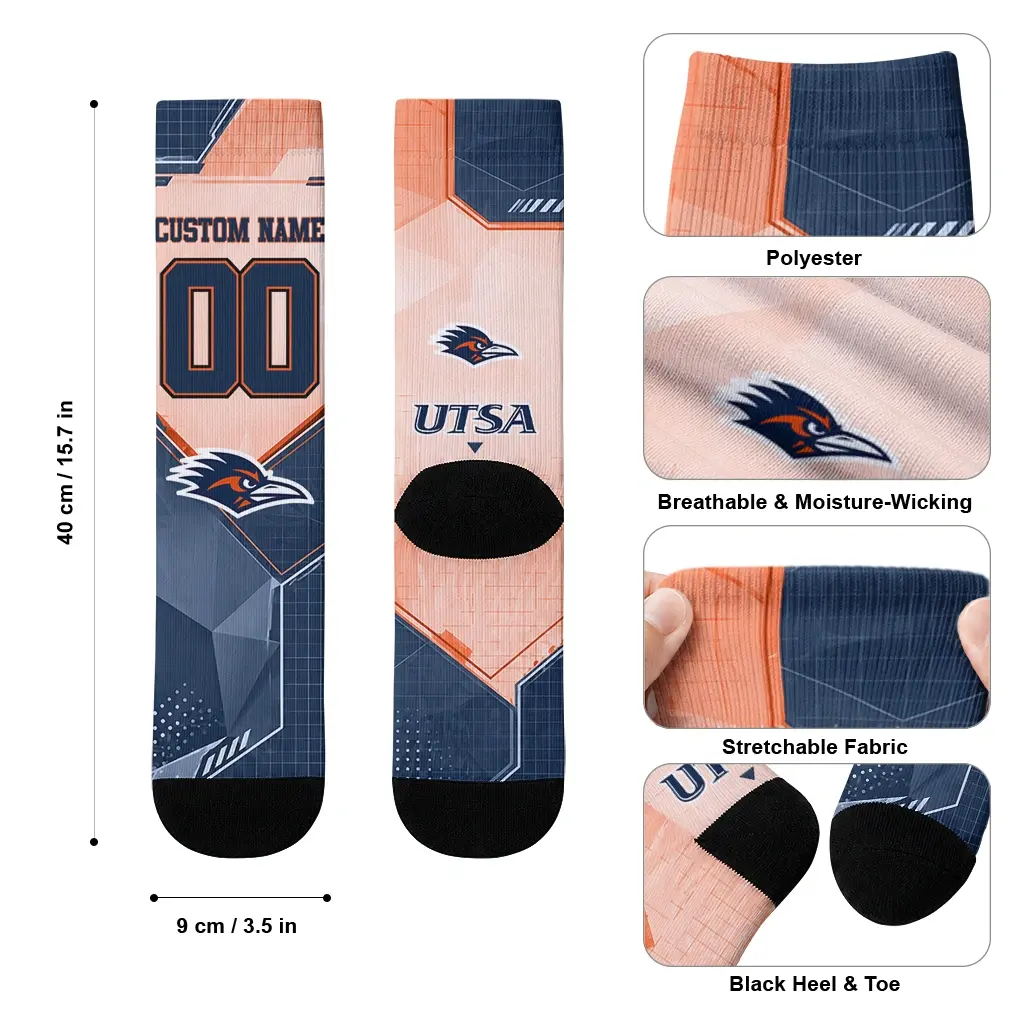 Utsa Roadrunners Socks Customized Geometric Tech Orange High Quality Utsa Roadrunners Socks Customized Geometric Tech Orange High Quality