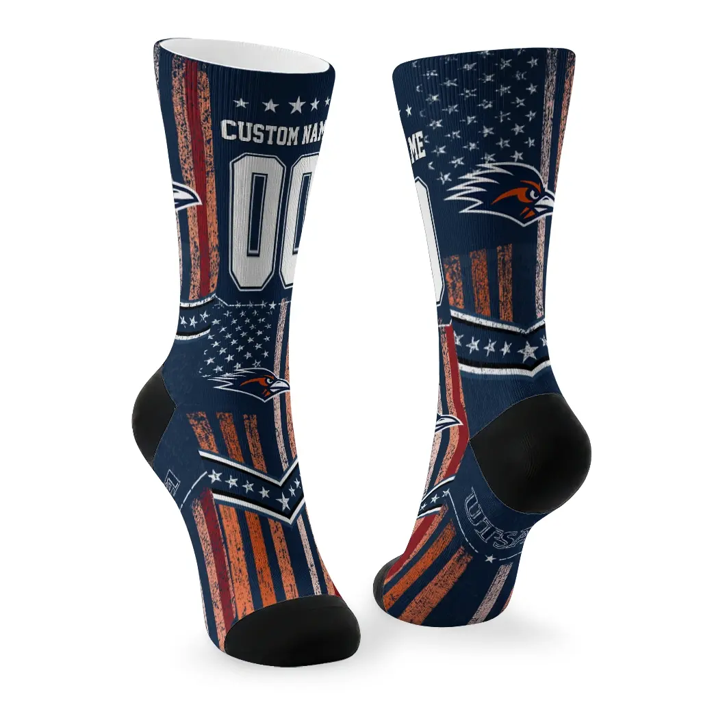 Utsa Roadrunners Socks Customized Star Stripes Orange White Fashion Forward Utsa Roadrunners Socks Customized Star Stripes Orange White Fashion Forward