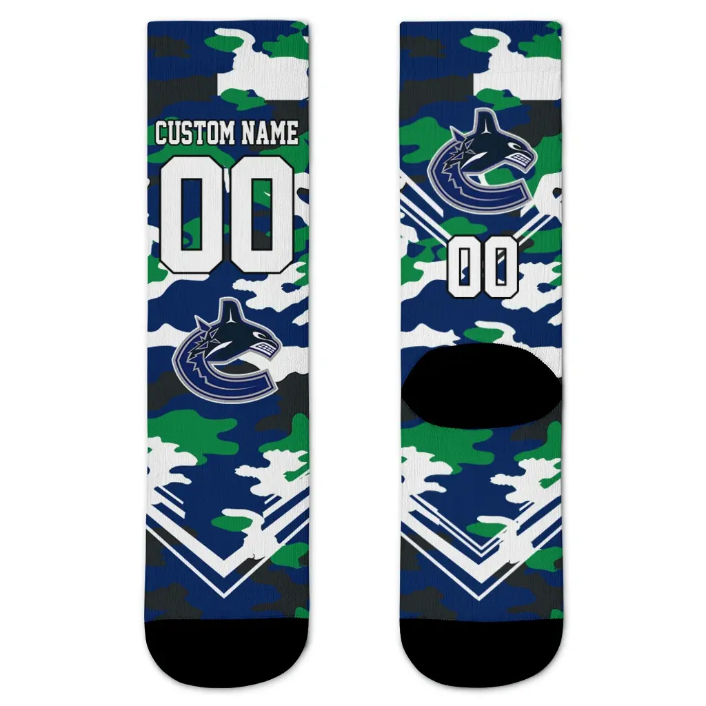 Vancouver Canucks Socks Customized Woodland Camo Blue Best Selling Vancouver Canucks Socks Customized Woodland Camo Blue Best Selling