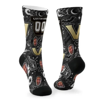 Vanderbilt Commodores Socks Custom Scattered Icons Black Fashion Forward