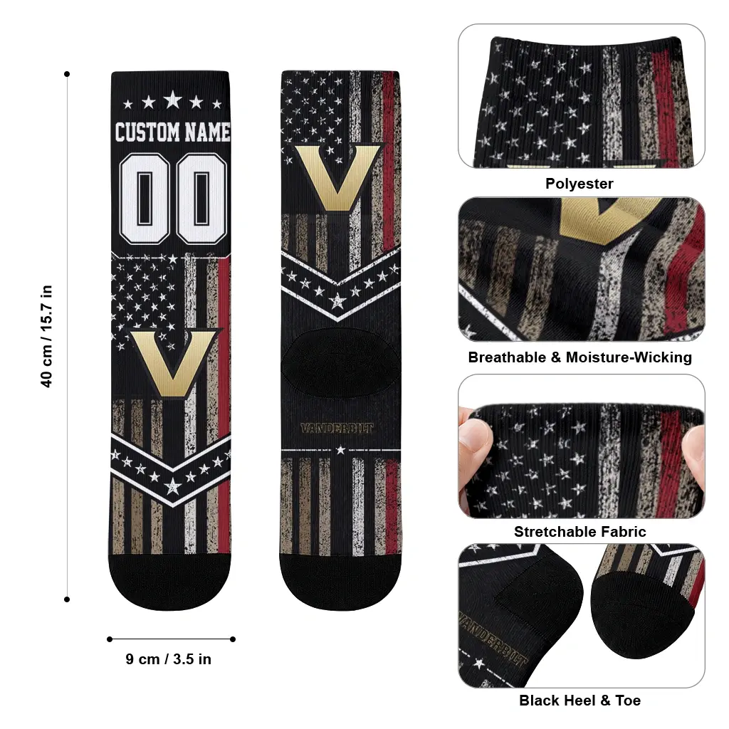 Vanderbilt Commodores Socks Custom Star Stripes Black White High Quality Vanderbilt Commodores Socks Custom Star Stripes Black White High Quality