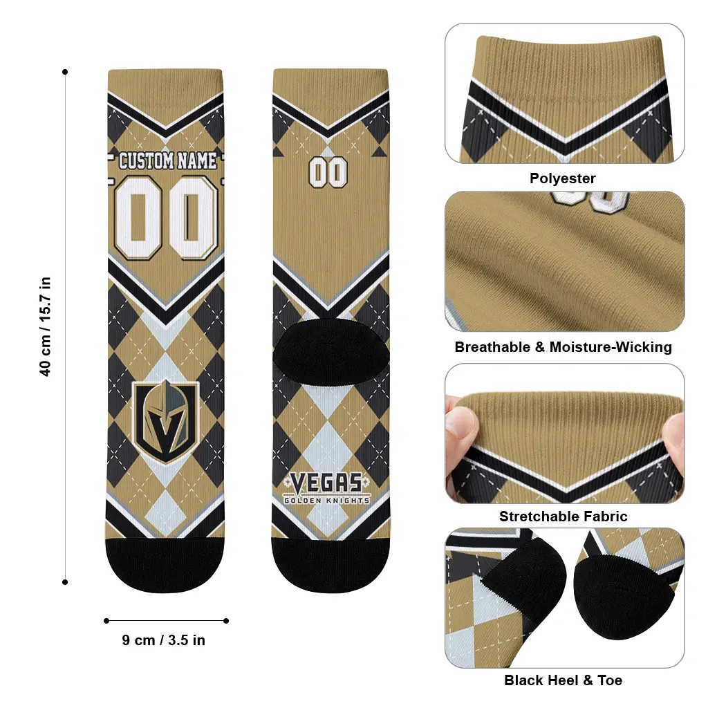 Vegas Golden Knights Socks Custom Argyle Pattern Tan High Quality Vegas Golden Knights Socks Custom Argyle Pattern Tan High Quality