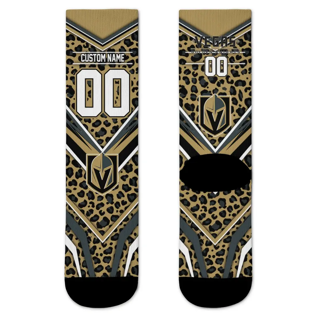 Vegas Golden Knights Socks Customized Leopard Print Tan Black Best Selling Vegas Golden Knights Socks Customized Leopard Print Tan Black Best Selling