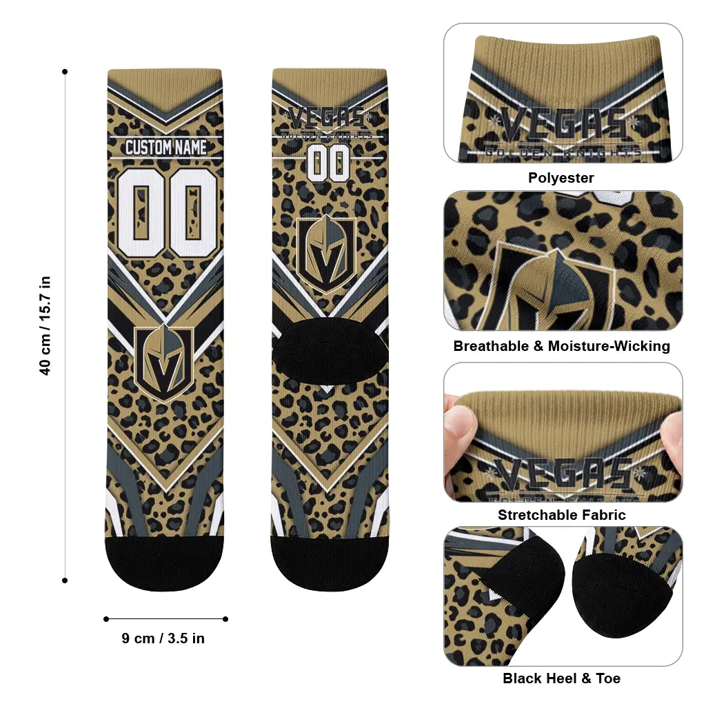 Vegas Golden Knights Socks Customized Leopard Print Tan Black High Quality Vegas Golden Knights Socks Customized Leopard Print Tan Black High Quality
