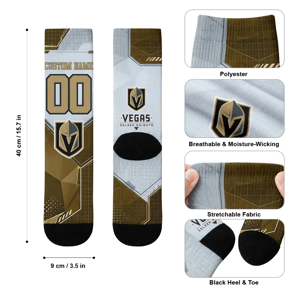 Vegas Golden Knights Socks Personalized Geometric Tech Tan High Quality Vegas Golden Knights Socks Personalized Geometric Tech Tan High Quality