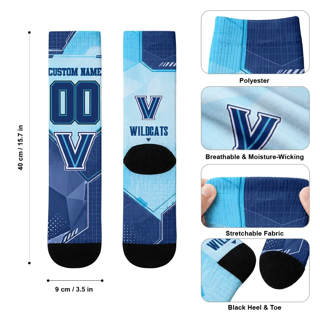 Villanova Wildcats Socks Customized Geometric Tech Navy High Quality Villanova Wildcats Socks Customized Geometric Tech Navy High Quality