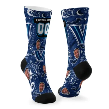 Villanova Wildcats Socks Customized Scattered Icons Navy Fashion Forward