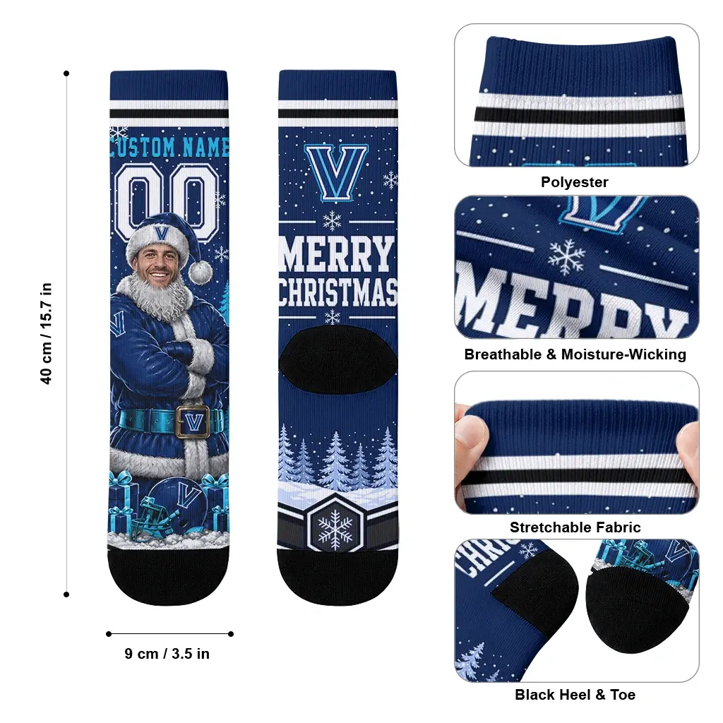 Villanova Wildcats Socks Customized Snowy Scene Navy White High Quality Villanova Wildcats Socks Customized Snowy Scene Navy White High Quality