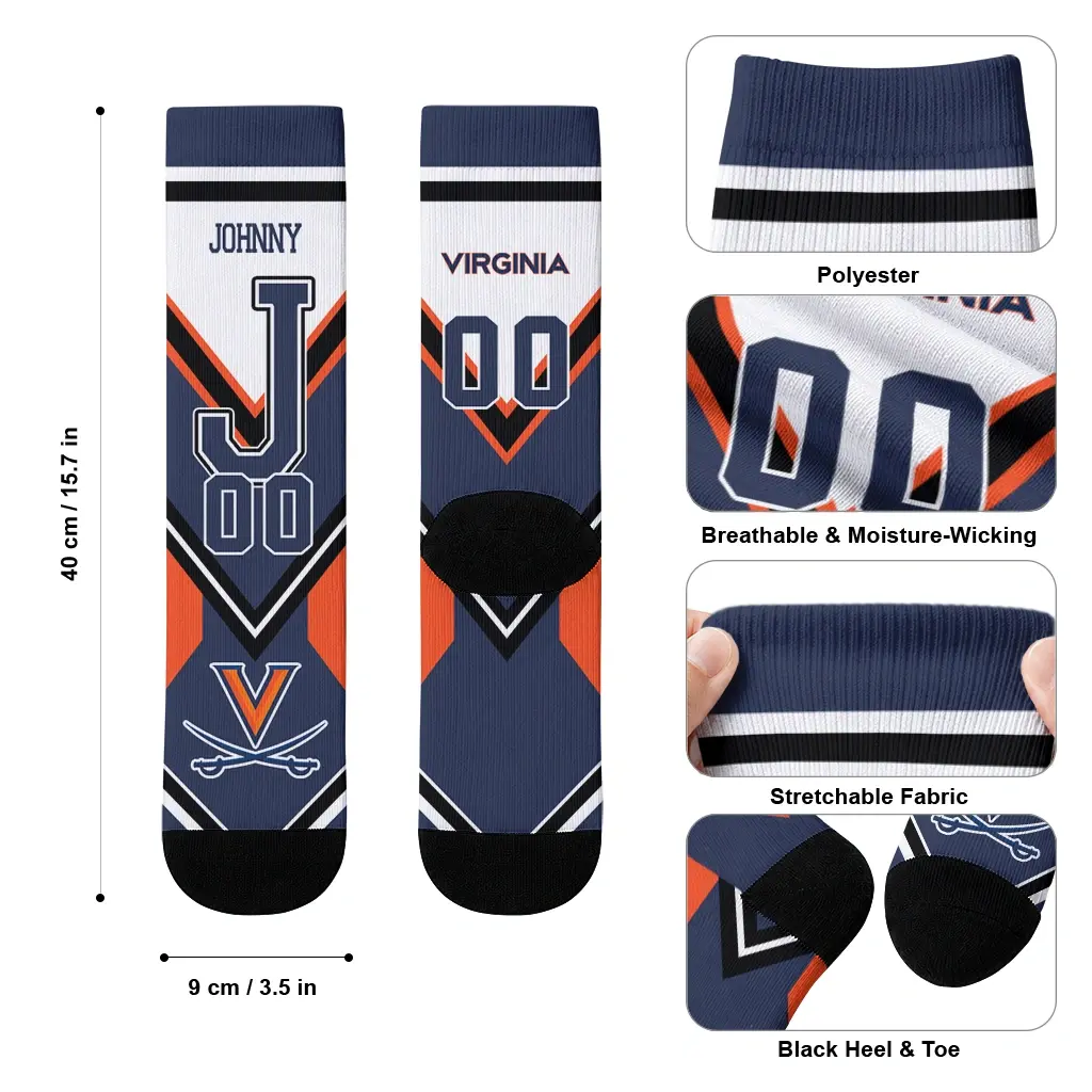 Virginia Cavaliers Socks Personalized Arrow Blocks Blue High Quality Virginia Cavaliers Socks Personalized Arrow Blocks Blue High Quality