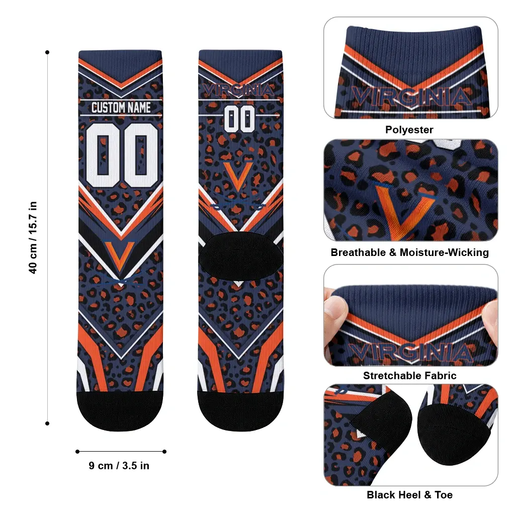 Virginia Cavaliers Socks Personalized Leopard Print Blue Black High Quality Virginia Cavaliers Socks Personalized Leopard Print Blue Black High Quality