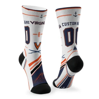 Virginia Cavaliers Socks Personalized Nautical Icons Blue White Fashion Forward