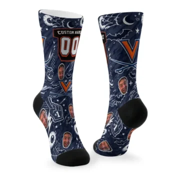 Virginia Cavaliers Socks Personalized Scattered Icons Blue Fashion Forward